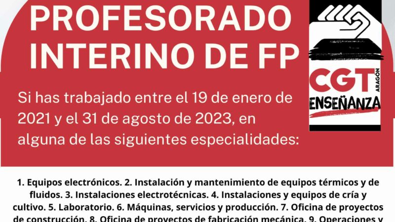 RECLAMACIÓN PROFESORADO INTERINO DE FP DE ATRASOS POR LA INCORPORACIÓN AL CUERPO DE SECUNDARIA