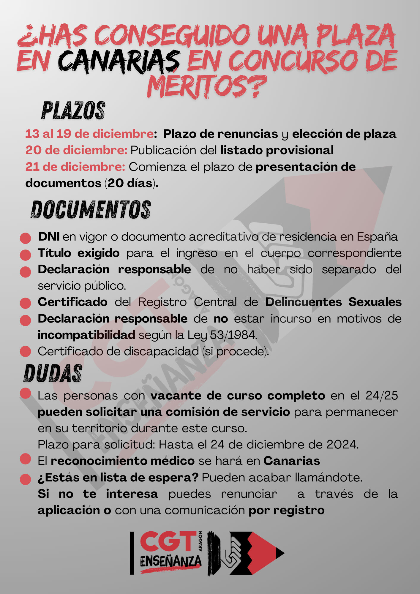 Concurso de méritos de Canarias y comisiones de servicio