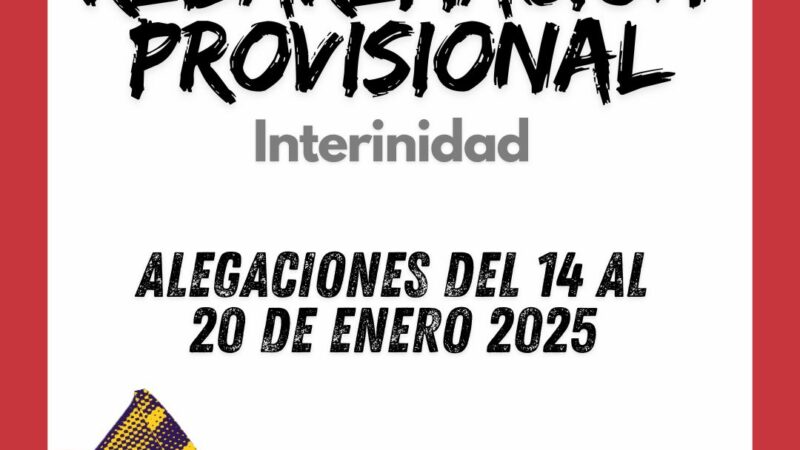 Publicada REBAREMACIÓN PROVISIONAL INTERINIDADES SECUNDARIA