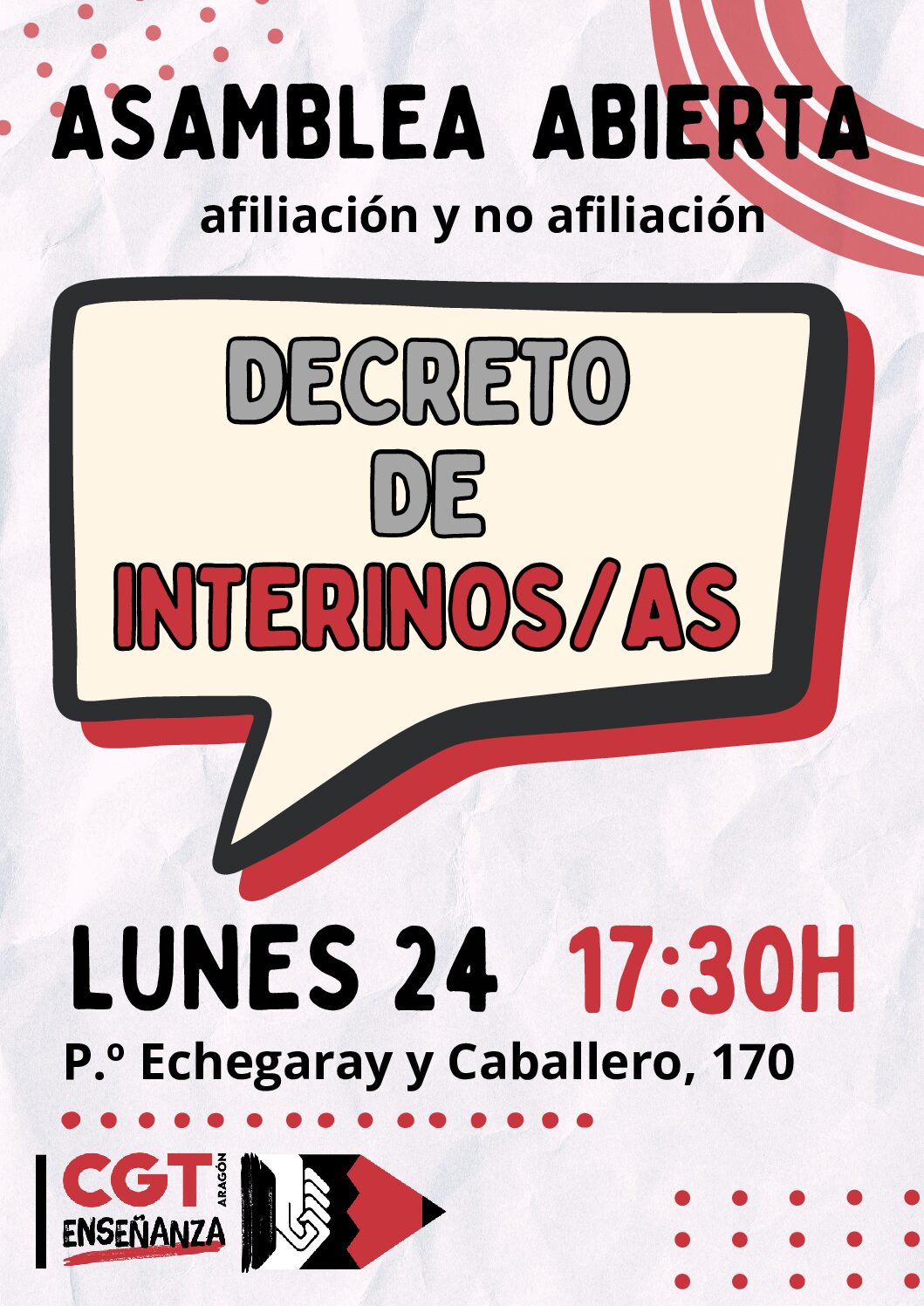 ASAMBLEA ABIERTA PARA FUNCIONARIADO INTERINO. CGT, 24 DE MARZO.